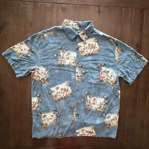 Boca Classics Shirt Men's Size Large Ocean Blue Hawaiian Tropical Camp Shirt